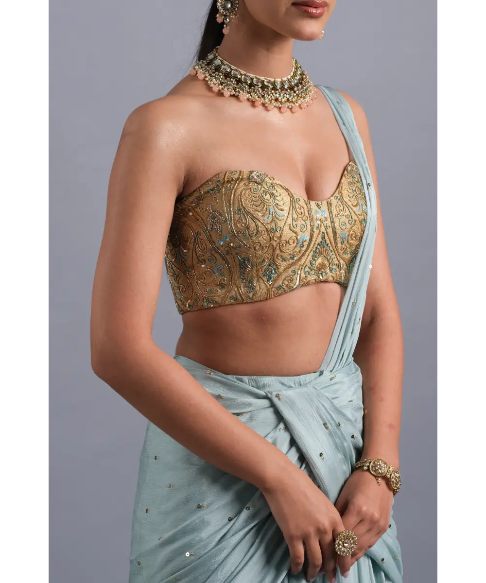 AASTHA SOOD - Sky blue Chiffon flared Lehenga Saree